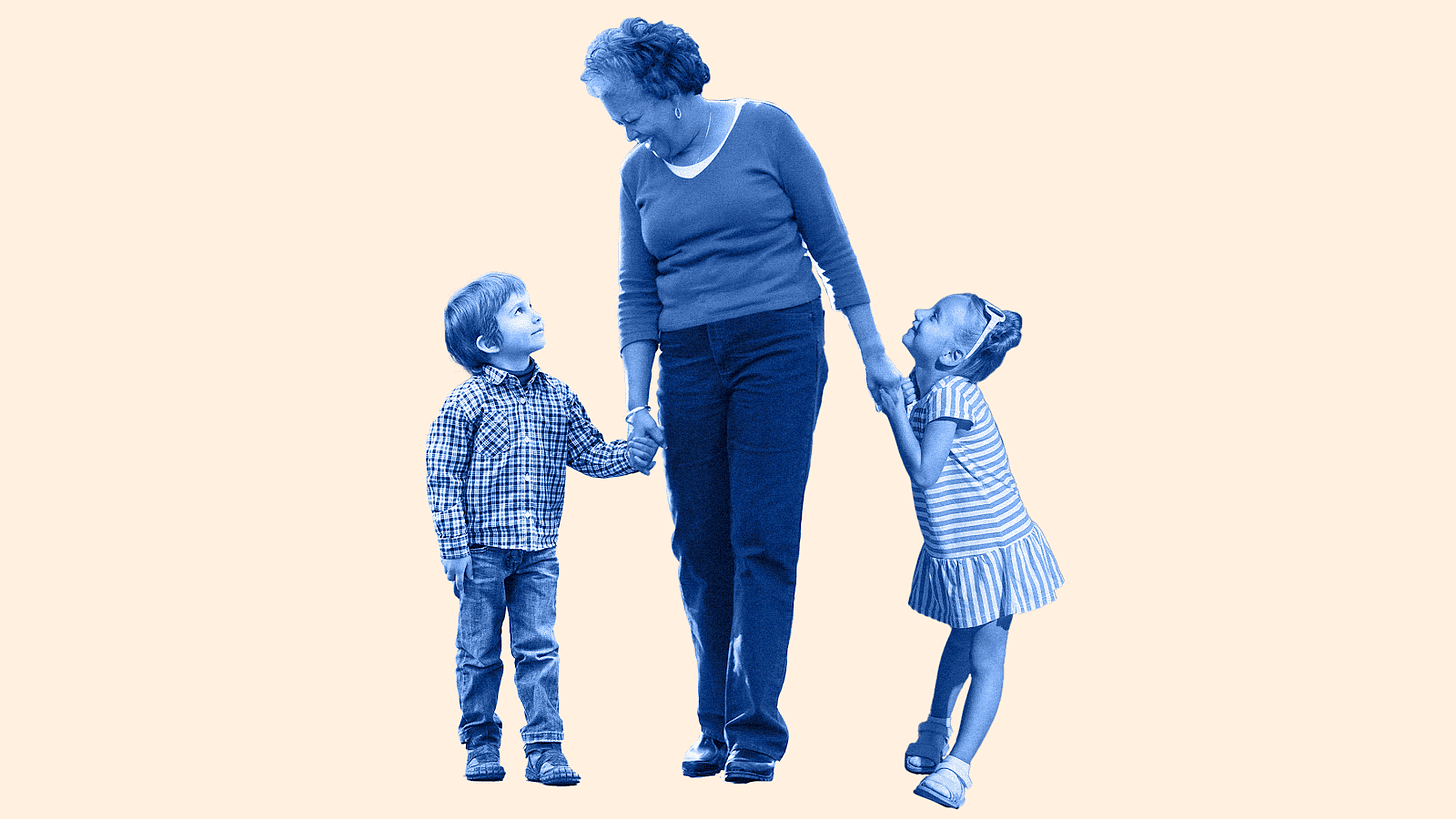 Gif of two white children holding the hands, on either side, of a older Black or Brown women who slowly dissapears from the photo.