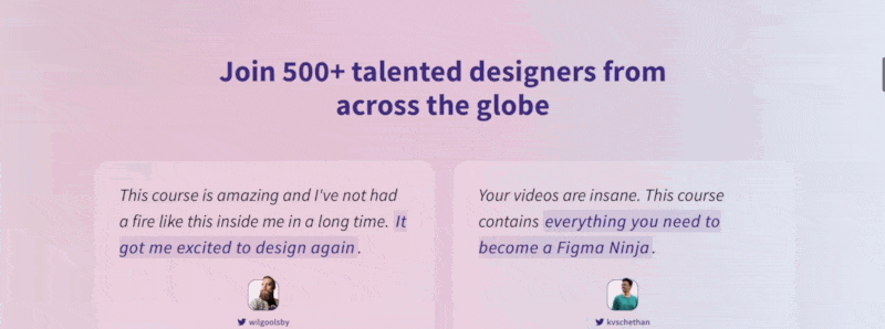 Scrolling the Figma Academy testimonials section
