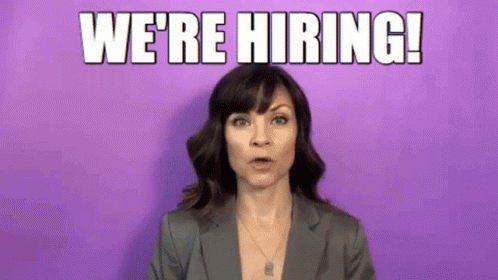 A woman saying that her company is hiring