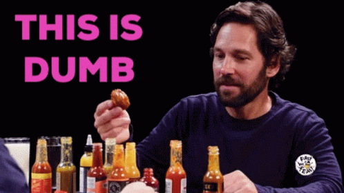 Gif of man eating with caption this is dumb