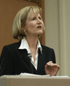 Alison Weir speaking at Stanford University.