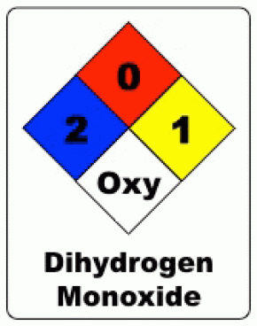 <p><strong>SF Fig. 1.1 </strong>Dihydrogen monoxide (DHMO) chemical safety label</p>