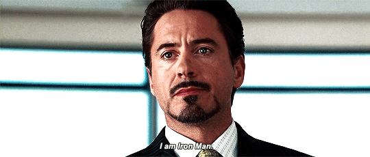 Tony Stark announcing "I am Iron Man" to the press