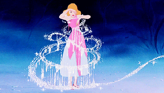 GIF showing Cinderella transforming from a scullery maid to a princess. 