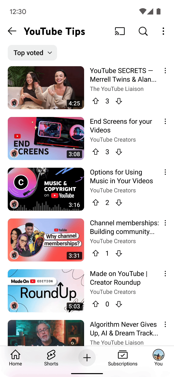 YouTube playlist voting feature