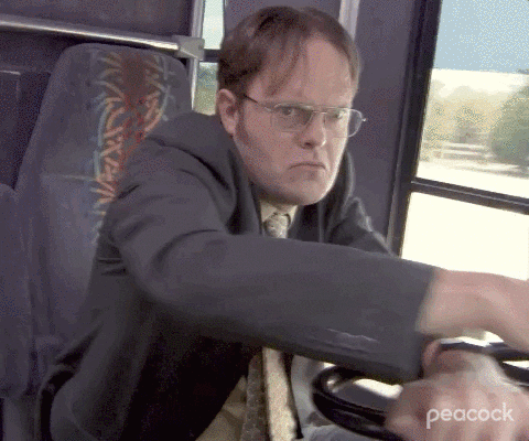 Dwight driving like a maniac in "Work Bus"