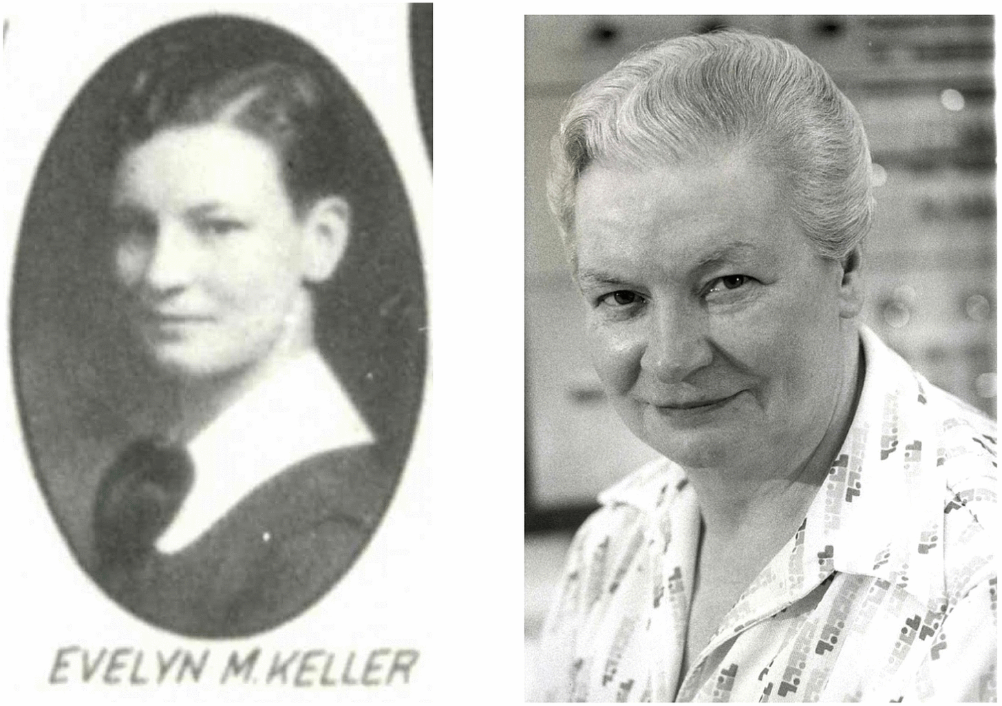 Graphic: Sister Kenneth’s high school yearbook photo and a photo from later in life. Photo credits: BVM Archives and Clarke University Archives.