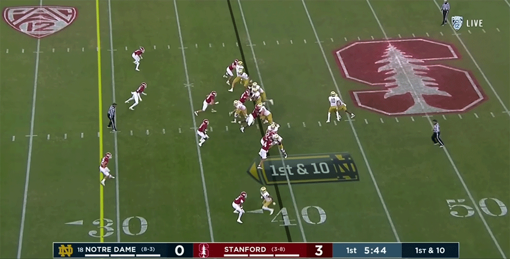 the first of audric estime's four rushing TDs versus Stanford