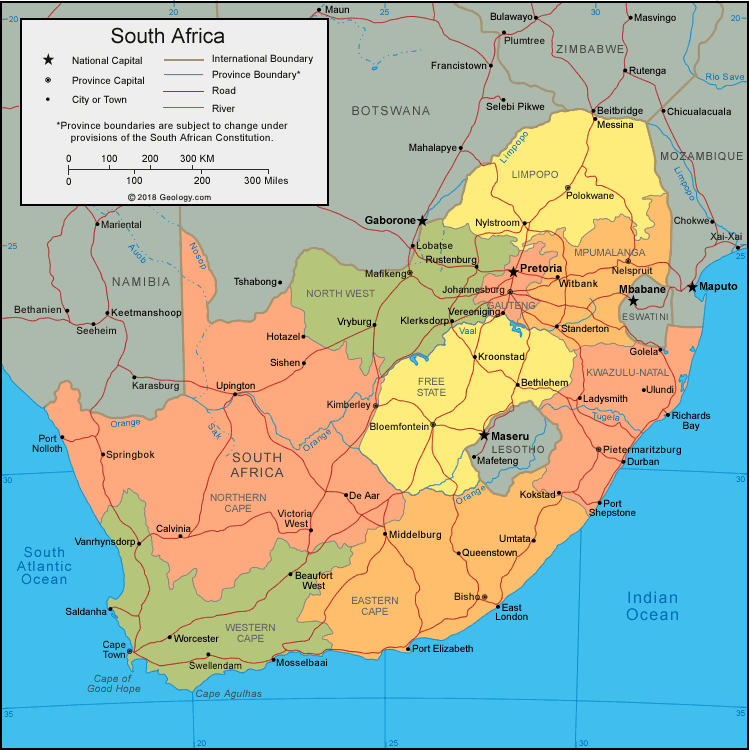 South Africa political map
