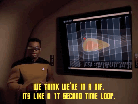 An animated GIF showing Star Trek characters stuck in a 'gif' time loop