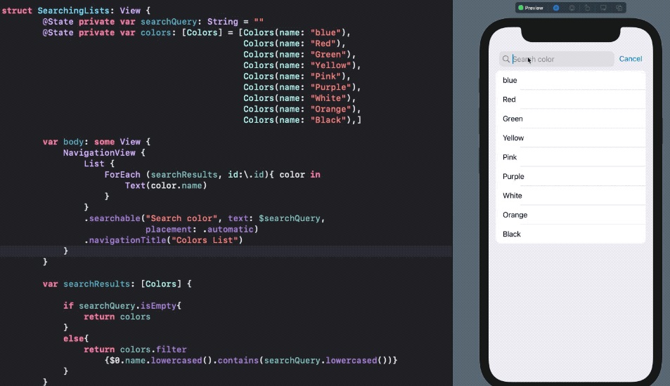 SwiftUI searchable results