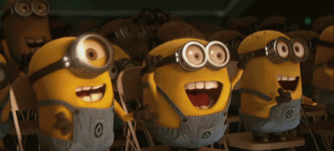 Gif animation of excited yellow minions cheering