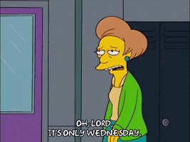 The Simpsons gif. Edna Krabappel-Flanders walks dejected down the hallway and says "Oh lord, it's only Wednesday."