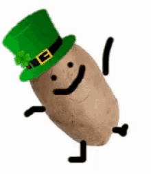 Gif of a dancing potato wearing a green leprechaun hat