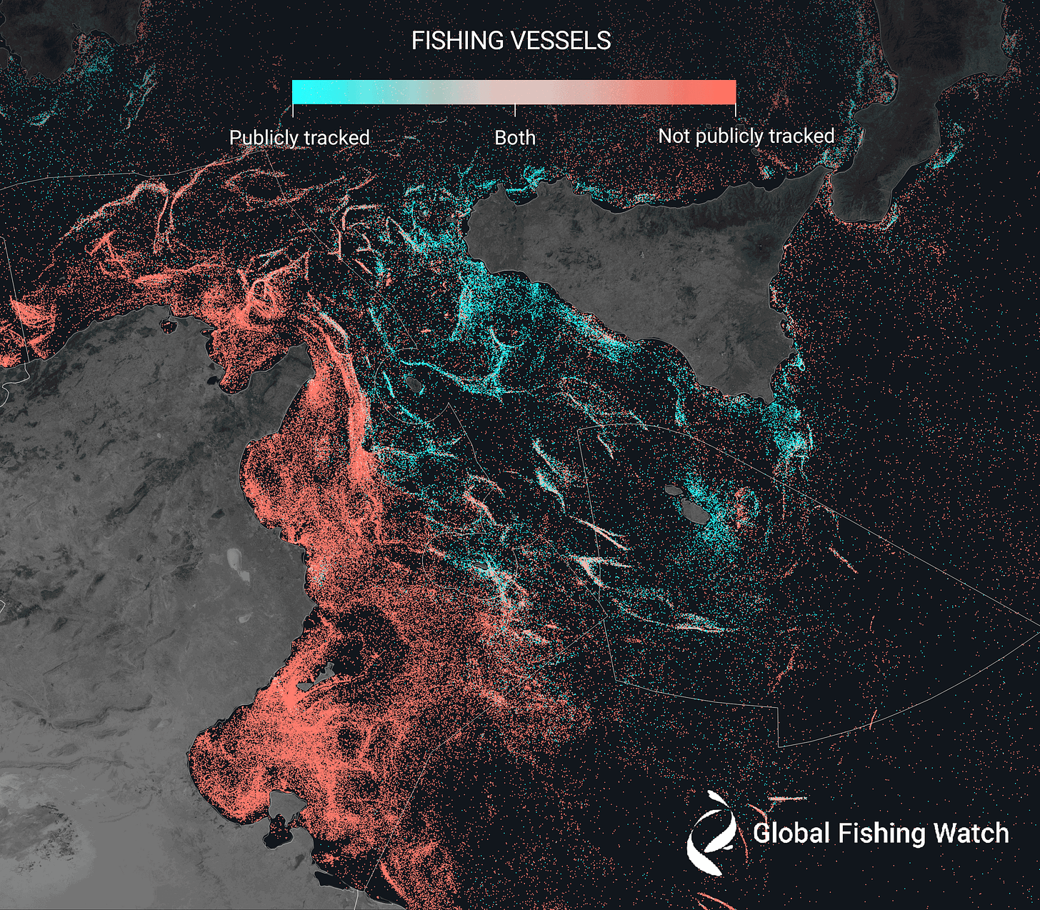 tracked and untracked vessels off the coasts of Sicily and Tunisia show lots of untracked activity