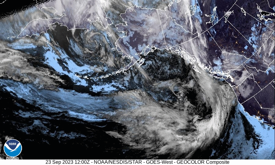 Satellite GIF of the northeast Pacific.