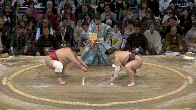 Onosho (red) defeats Nishikifuji (purple).