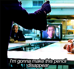 Scene from The Dark Knight where Heath Ledger's Joker makes the pencil disappear