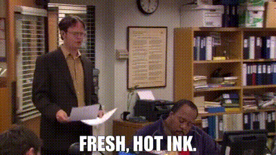 YARN | Fresh, hot ink. | The Office (2005) - S05E24 Casual Friday | Video  clips by quotes | a4e5dcbf | 紗