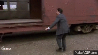 The Office: Michael tries to jump on a train on Make a GIF