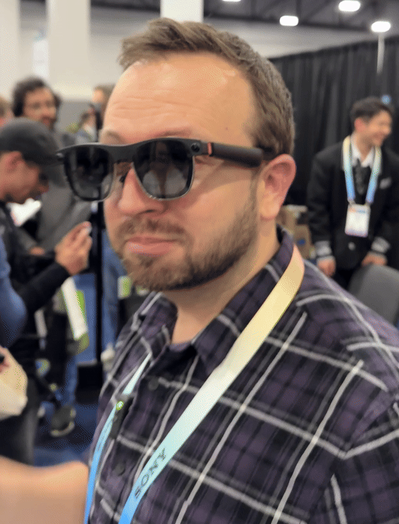 Matt Swider gif wearing Xreal Air 2 Ultra glasses at CES 2024
