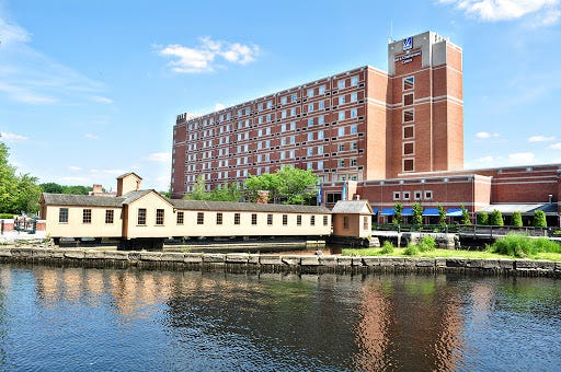 A lovely riverside view of the UMass Lowell Hotel & Conference Center