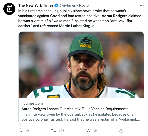 Aaron Rodgers Lashes Out About N.F.L.'s Vaccine Requirements - The