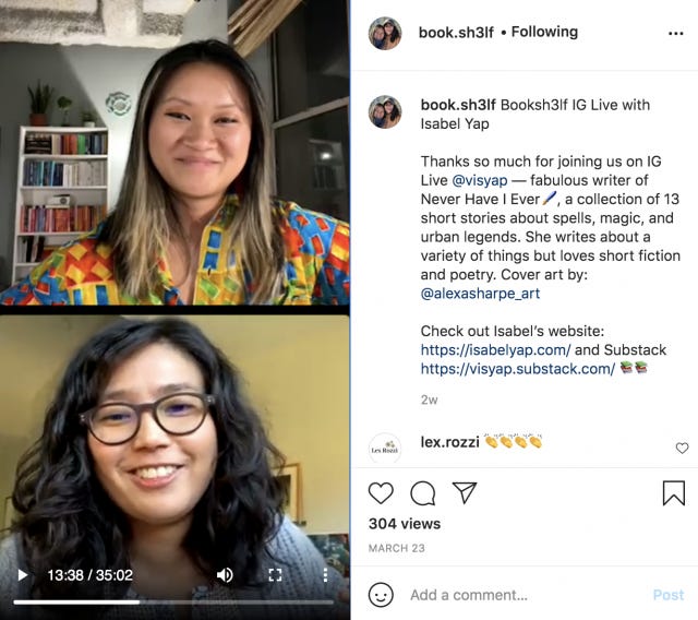 A screenshot of an Instagram story featuring two Asian women (myself, and Christine from book.sh3lf on Instagram).