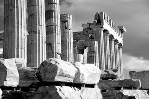 Mono piles of stones before ruined Parthenon.jpg