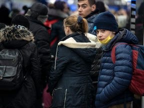 Ukrainian refugees arrive in Warsaw Central railway station on Saturday March 5, 2022.