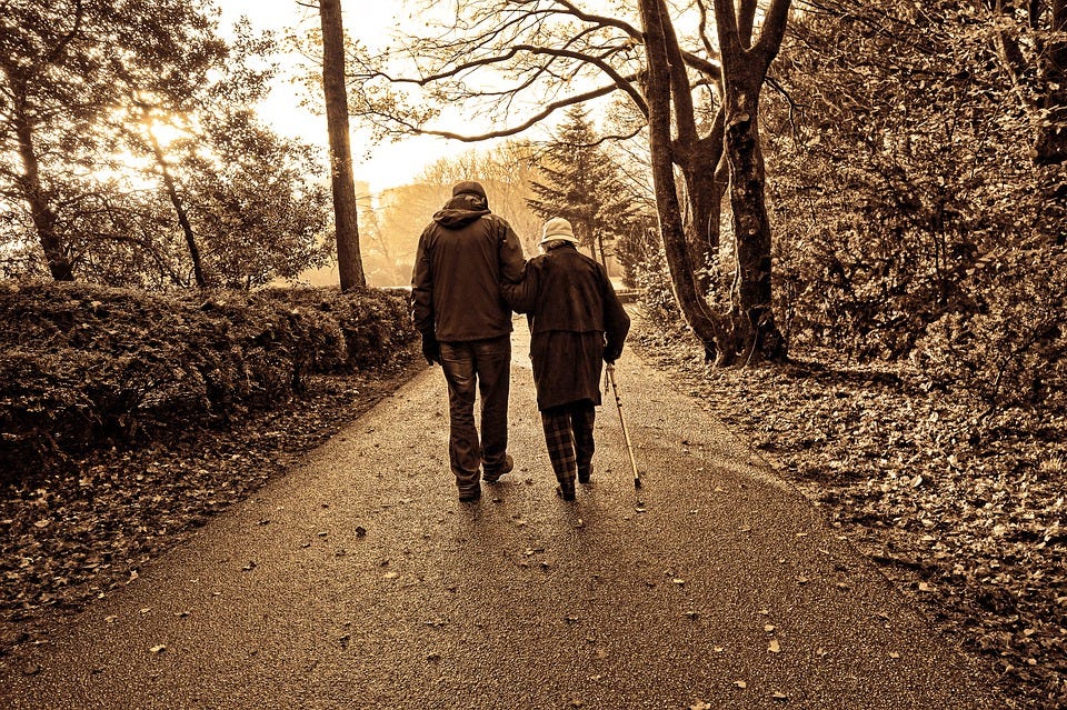 People, Couple, Elderly, Walking, White Cane