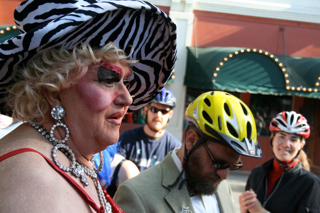 Darcelle among the cyclists