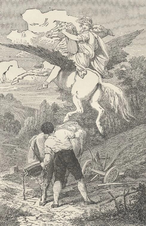German Illustration of Schiller's Pegasus in Yoke