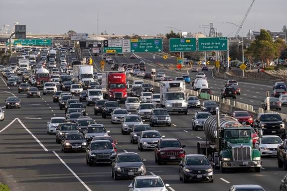 Vehicles eastbound on Interstate 80 in Emeryville, California.
