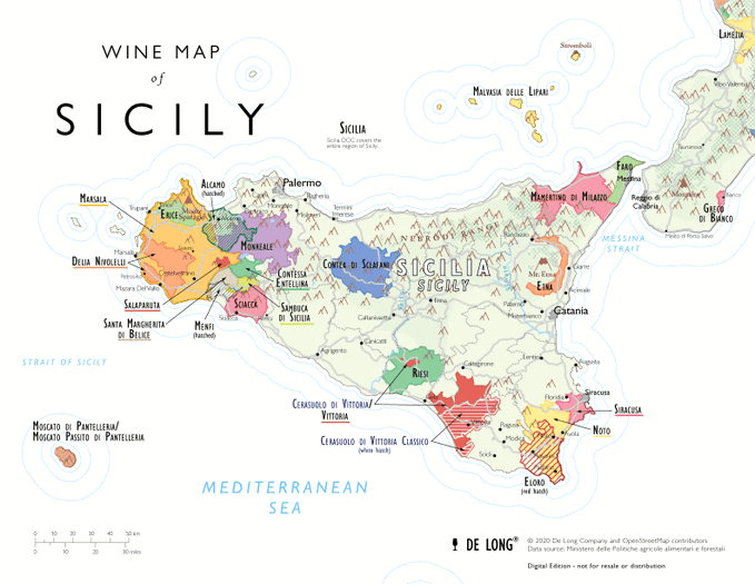 Wine map of Sicily