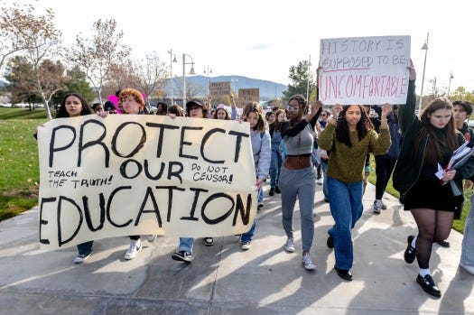 Great Oak High School students leave campus in protest of the disctrict’s ban of critical race theory curriculum at Patricia H. Birdsall Sports Park in Temecula on Friday, Dec. 16, 2022. (Photo by Watchara Phomicinda, The Press-Enterprise/SCNG)
