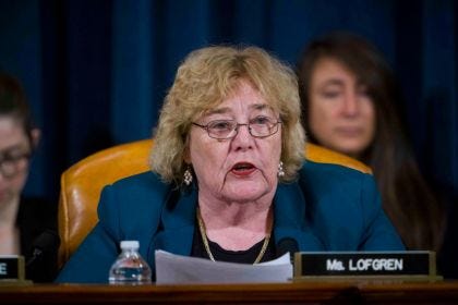 Rep. Zoe Lofgren (D-CA) questions Intelligence Committee Minority Counsel Stephen Castor and Intelligence Committee Majority Counsel Daniel Goldman during the House impeachment inquiry hearings,on December 9, 2019 in Washington,DC. (DOUG MILLS/POOL/AFP via Getty Images)