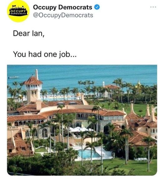 May be an image of outdoors and text that says 'OCCUPY Occupy Democrats @OccupyDemocrats Dear lan, You had one job...'