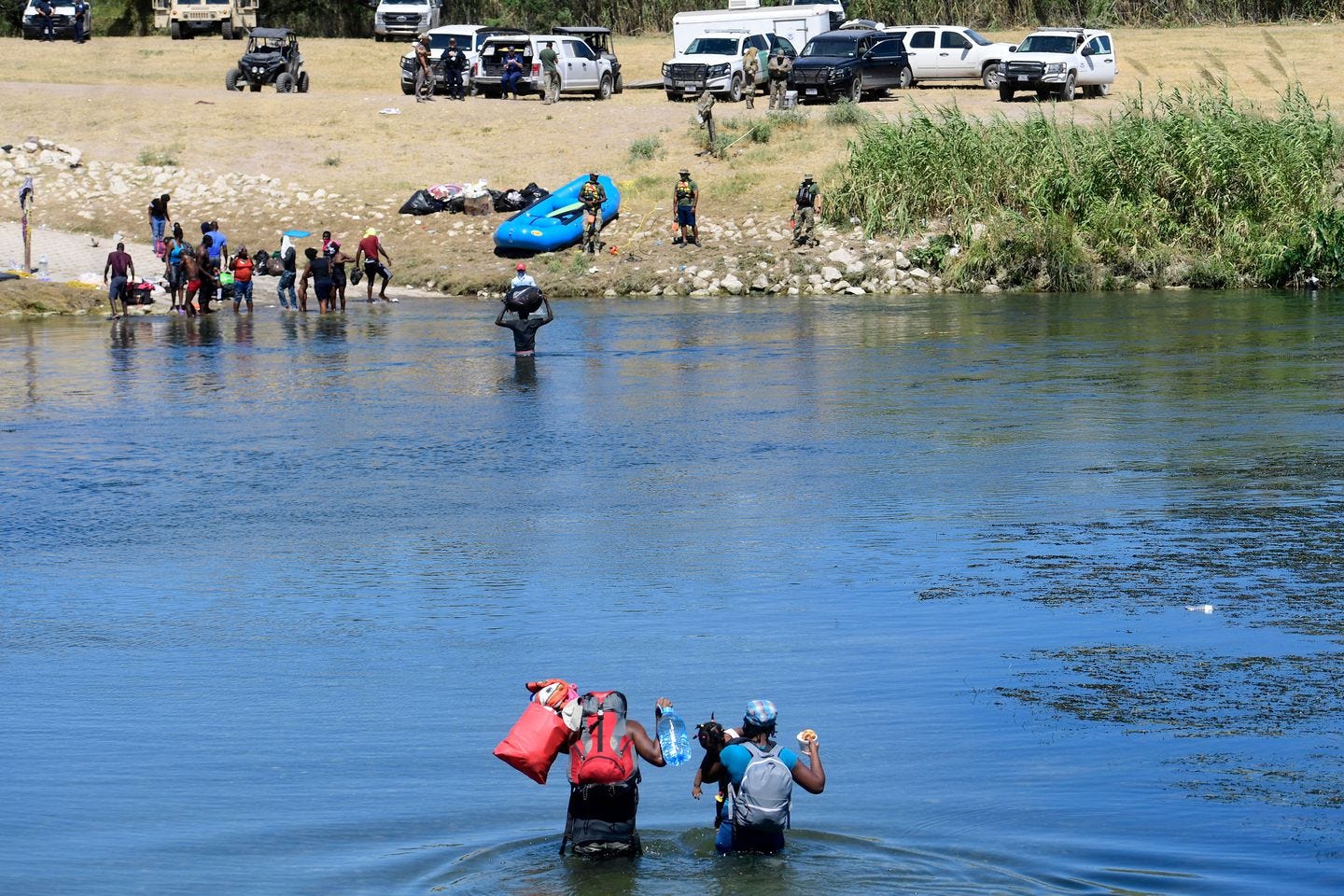 Haitian migrants crossed the Rio Grande river, as seen from Ciudad Acuna, Coahuila state, Mexico on Wednesday.