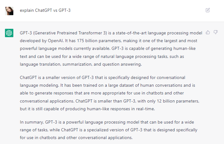 ChatGPT vs GPT-3, as explained by ChatGPT