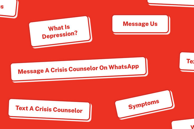 Buttons reading &quot;Message a crisis counselor on WhatsApp&quot;