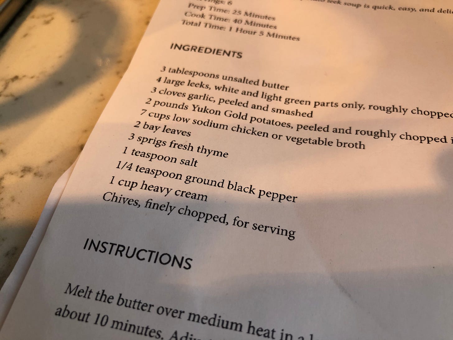 Close up of the ingredients list from a recipe