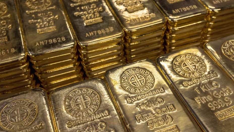 One kilo gold bars are pictured at the plant of gold and silver refiner and bar manufacturer Argor-Heraeus in Mendrisio, Switzerland, July 13, 2022.