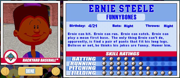 Image result for Ernie Steele backyard baseball 2001