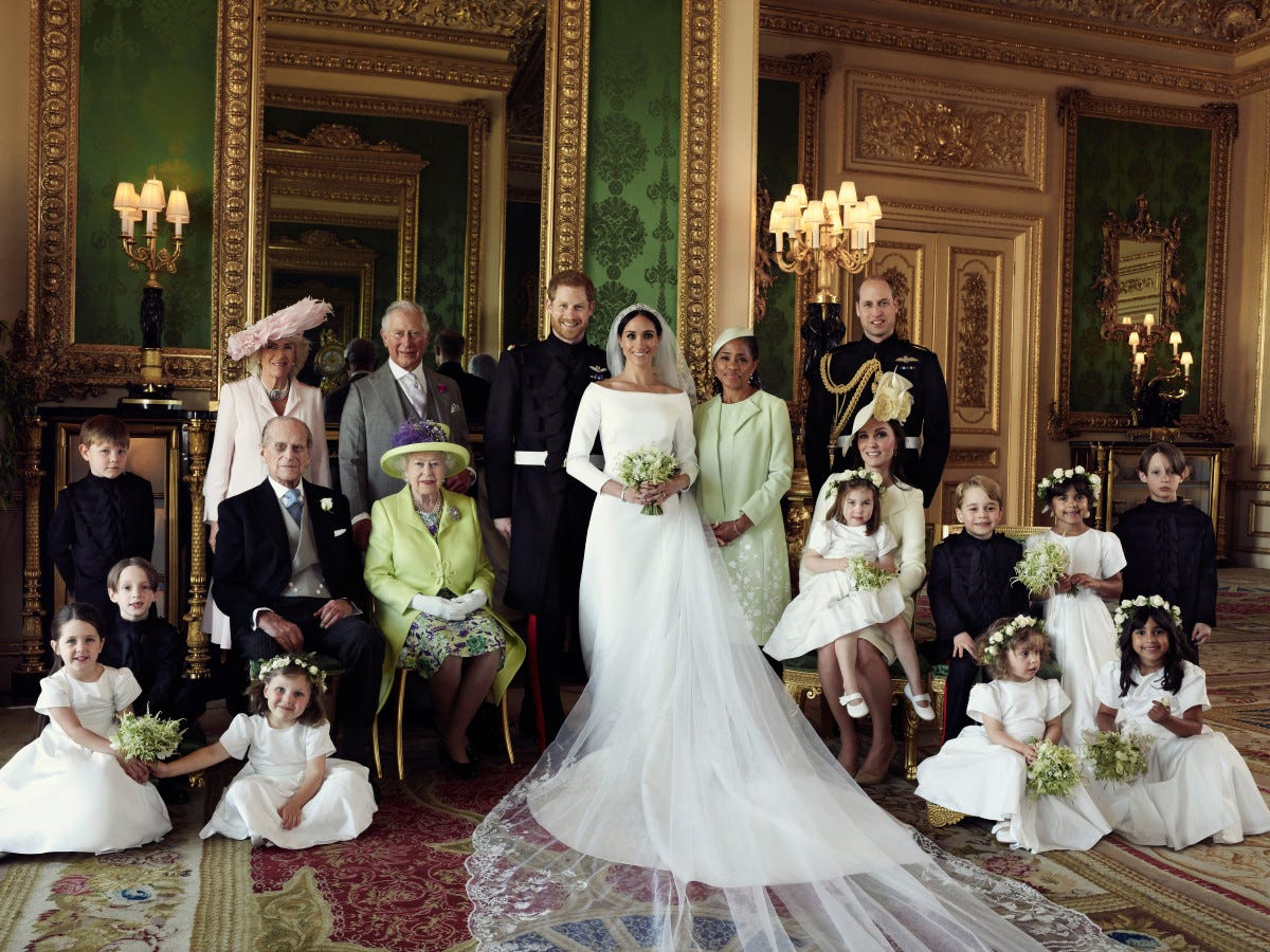 A British royal family portrait after the wedding of American actress Meghan Markle and Prince Harry.