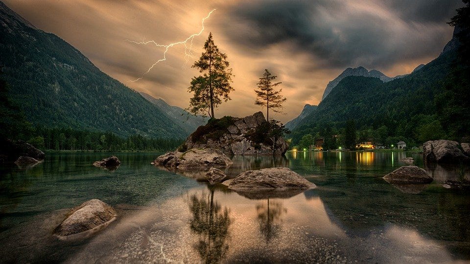 Nature, Waters, Lake, Island, Landscape, Thunderstorm
