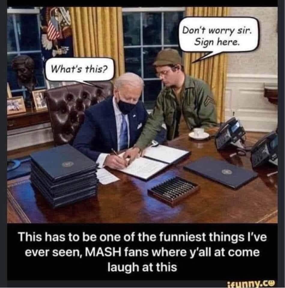 May be an image of 2 people and text that says 'Don't worry sir. Sign here. What's this? This has to be one of the funniest things I've ever seen, MASH fans where y'all at come laugh at this ifunny.co'