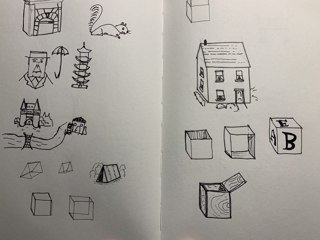 Drawings in a notebook