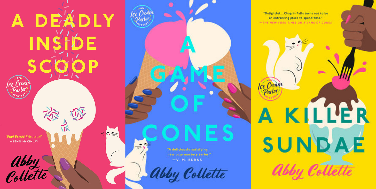Book cover images for A Deadly Inside Scoop, A Game of Cones, and A Killer Sundae