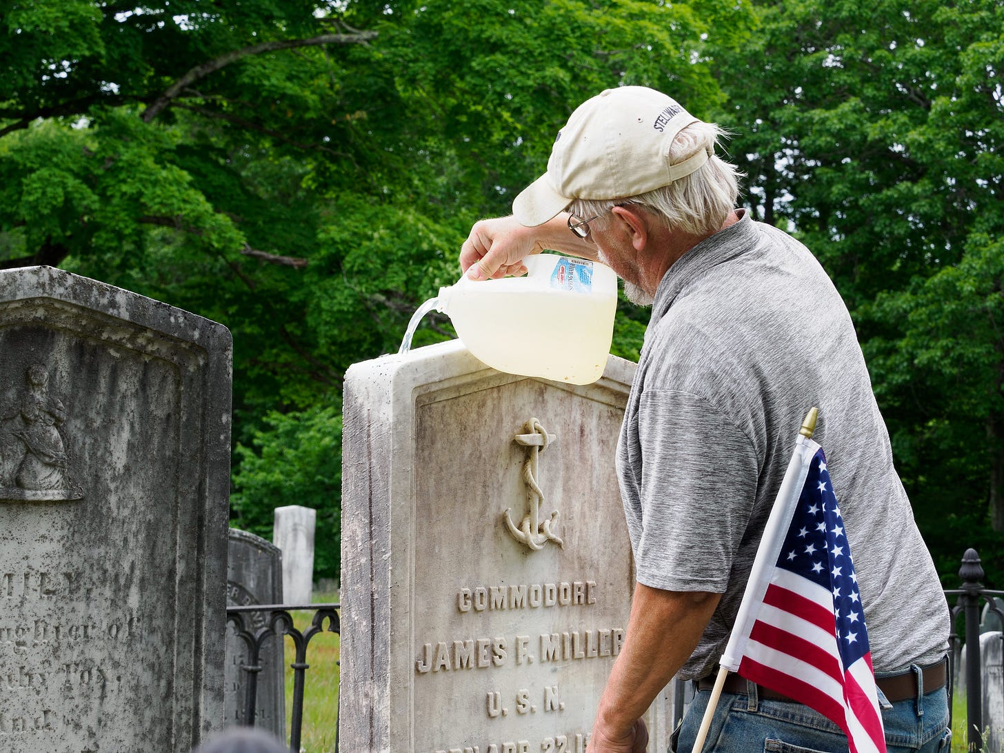 Cleaning gravestone